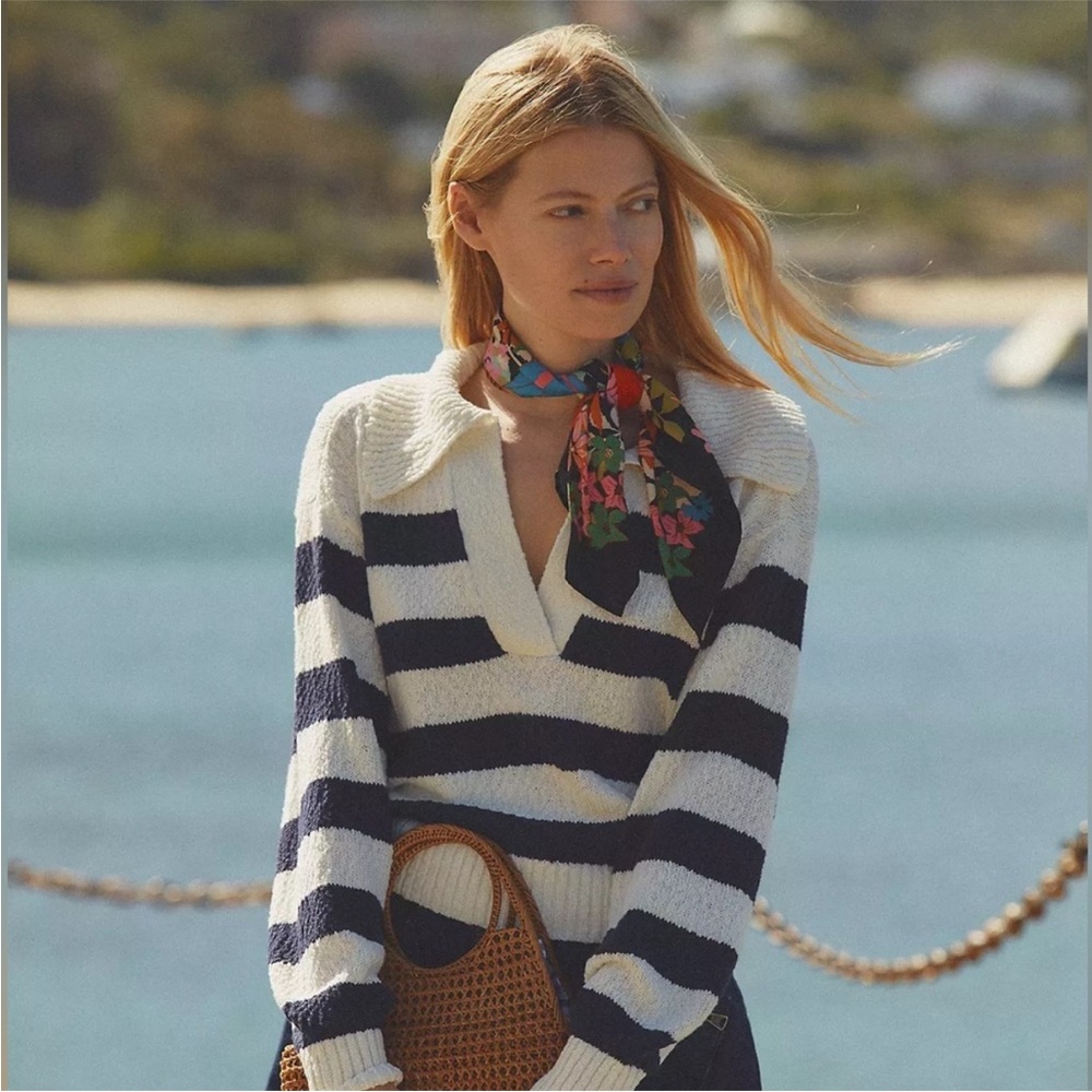 MAEVE Light Striped Navy and White Women's Sweater